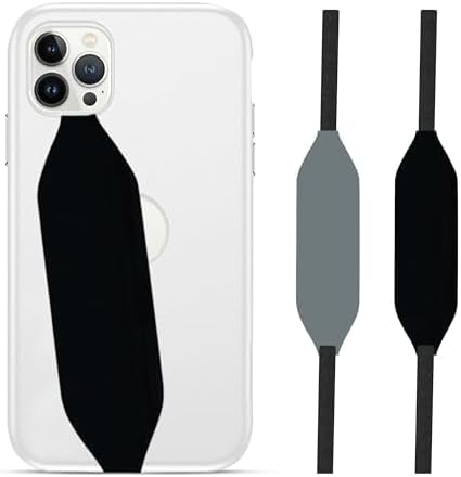 Phone Grip Strap - Pack of 2 Reversible Finger Holder for Phone Back, Customizable Anti-Slip Design, Wireless Charging Compatible Detachable Holder for iPhone - Black & Grey