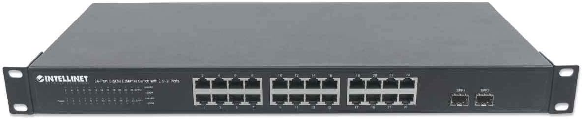Intellinet 24 Port Gigabit Ethernet Switch with 2 SFP Ports – Unmanaged - Rackmount / Desktop, Fanless & Quiet, Sturdy Metal, 52 Gbps Switch Fabric – 3 Yr Mfg Warranty - 561044