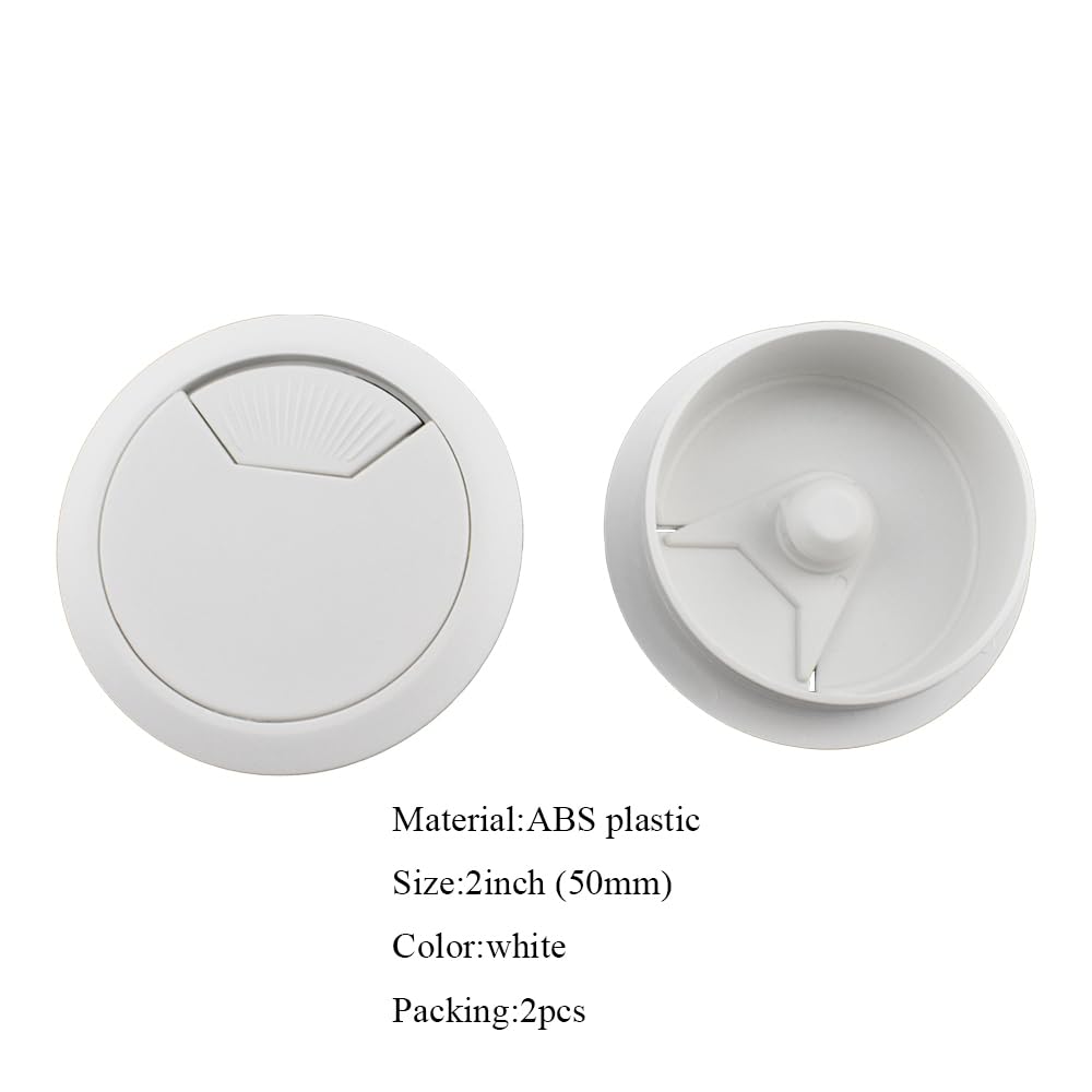 HAHIYO 2Pcs 2Inch/50mm White ABS Plastic Sector-shaped Desk Grommet Wire Grommet Cable Management Cord Hole Cover Desk Wire Hole Insert Wire Organizer for Computer Office Home School Equipment Systems