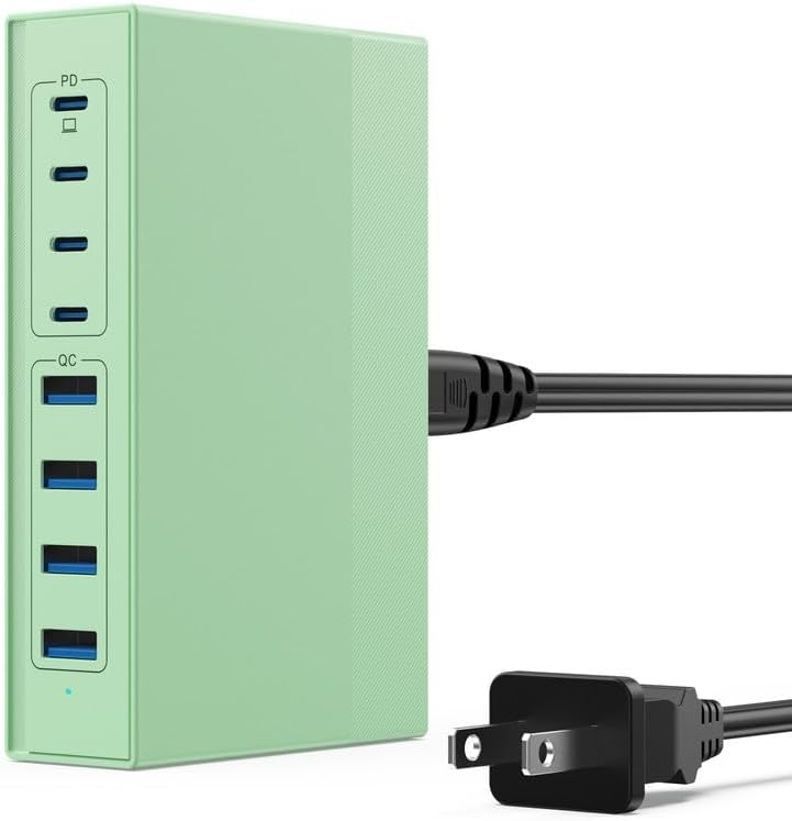 200W USB C Charger Block, 8-in-1 GaN III USB C Charger Fast Charging Station Hub, PD 65W Laptop Charger Adapter Travel Charger, for MacBook Pro/Air/Dell XPS/iPhone 16/15/14/iPad/Galaxy S24 (Green)