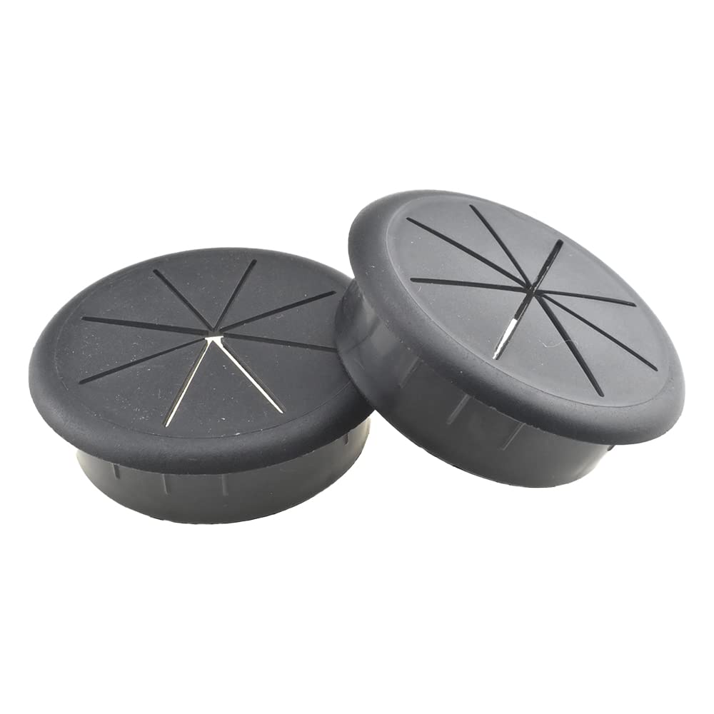 HAHIYO 2Pcs 2.4Inch/60mm Black ABS Plastic Eight-petaled Desk Grommet Wire Grommet Cable Management Cord Hole Cover Desk Wire Hole Insert Wire Organizer for Computer Office Home School Equipment