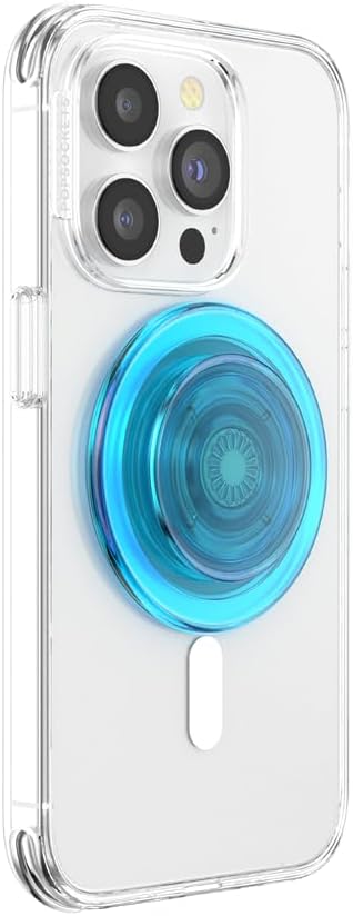 PopSockets Phone Grip for MagSafe with Kickstand, Magnetic Stand, Swappable Top, Secure Hold for iPhone MagSafe Cases, Phone & Tablet Grip - Electric Blue Translucent