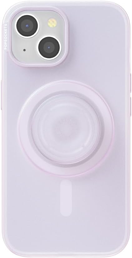 PopSockets iPhone 15 Case with Round Phone Grip Compatible with MagSafe, Phone Case for iPhone 15, Wireless Charging Compatible - White Opalescent