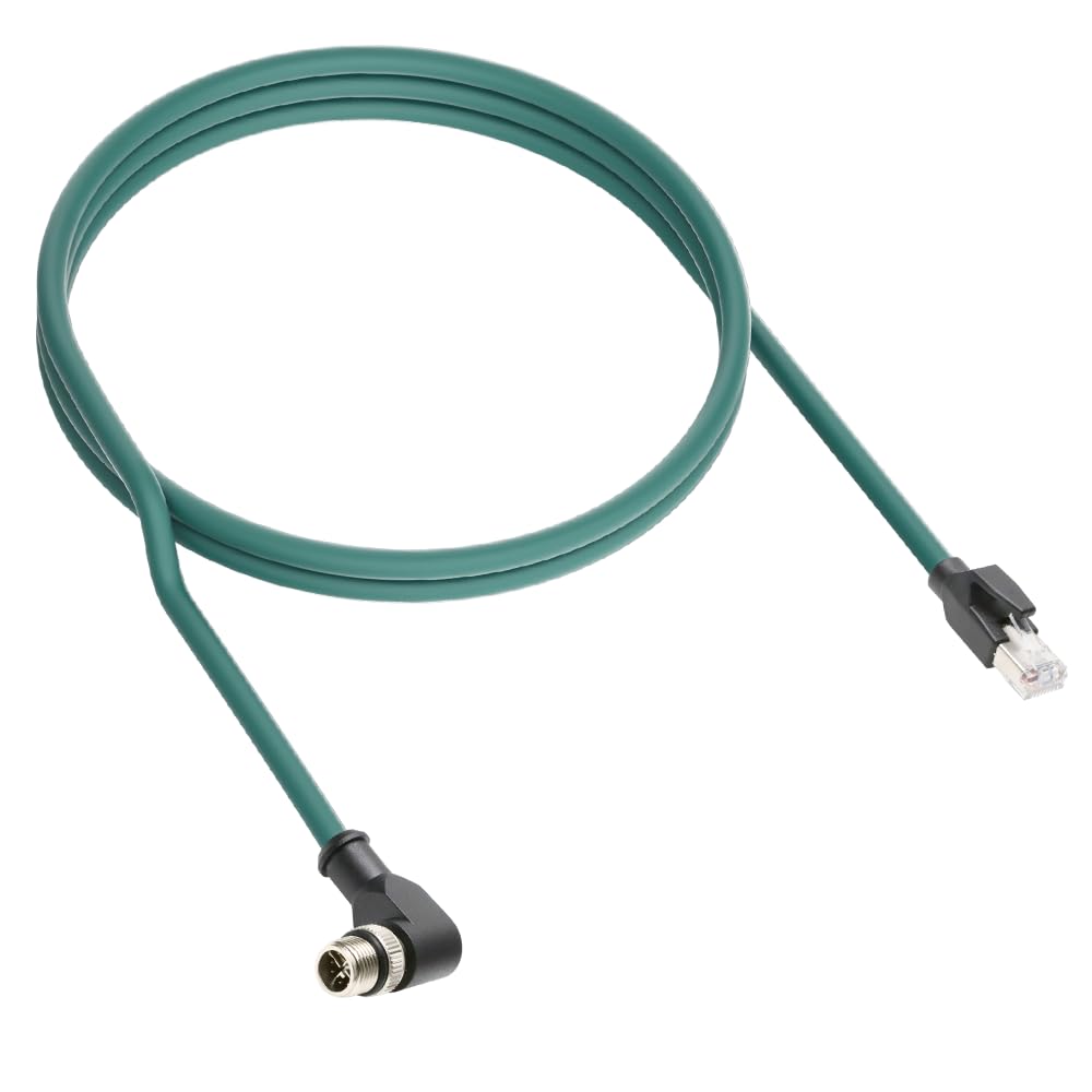 Alvin's Cables M12 X-Code 8 Pin Male to RJ45 Ethernet Cable for Cognex Keyence Camera, High-Flex Cat6a Cable for Industrial Automation, Fieldbus Module, Robotics, Right Angle 3.3ft/1m Green