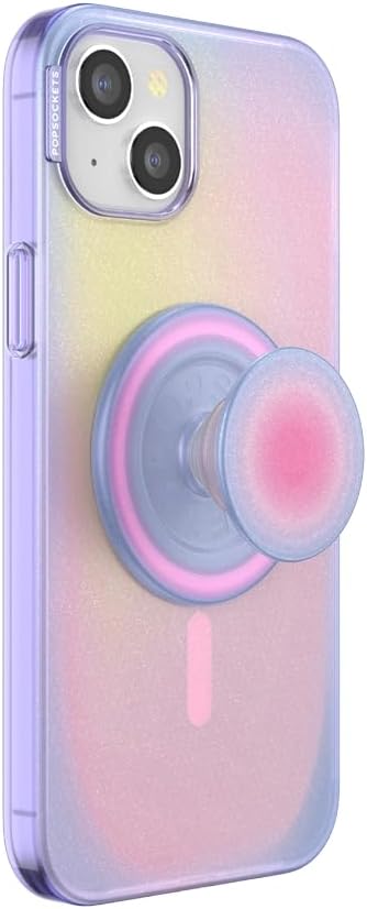 PopSockets iPhone 15 Plus Case with Round Phone Grip Compatible with MagSafe, Phone Case for iPhone 15 Plus, Wireless Charging Compatible - Aura