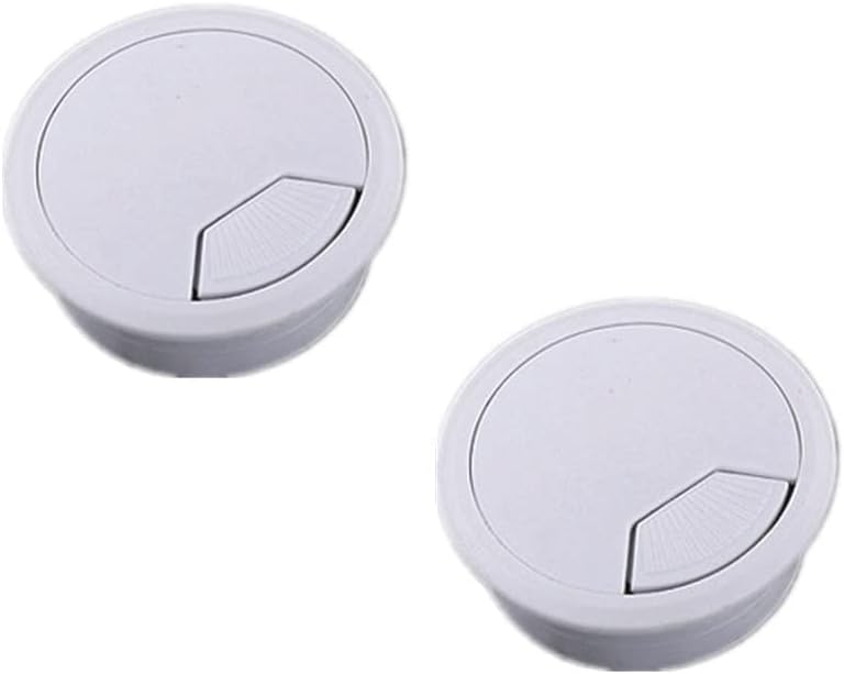 2pcs 2 inch Desk Wire Cord Cable Grommets Hole Cover for Office PC Desk Cable Cord Organizer Plastic Cover Black (White-2Pcs)