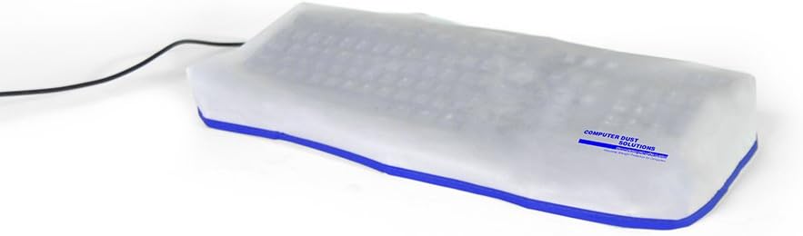 Keyboard Dust Cover, Covers Large Size PC Keyboards, Silky Smooth Antistatic Vinyl, Translucent Coconut Cream Color with Blue Trim, (20W x2H x9D)