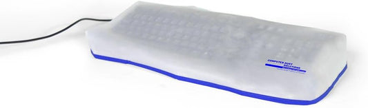 Keyboard Dust Cover, Covers Standard Size PC Keyboards, Silky Smooth Antistatic Vinyl, Translucent Coconut Cream Color with Blue Trim, Larger, (18W x2H x7D)