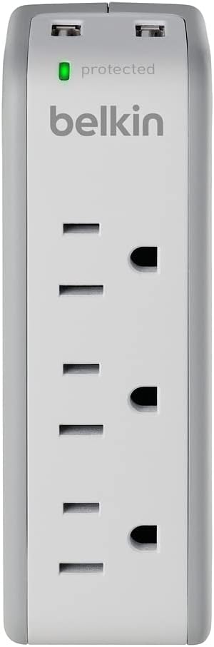 Belkin Wall Mount Surge Protector -3 AC Multi Outlets&2 USB Ports -Flat Rotating Plug Splitter - Wall Outlet Extender for Home,Office,Travel, Computer Desktop & Charging Brick (918 Joules) (Pack of 4)