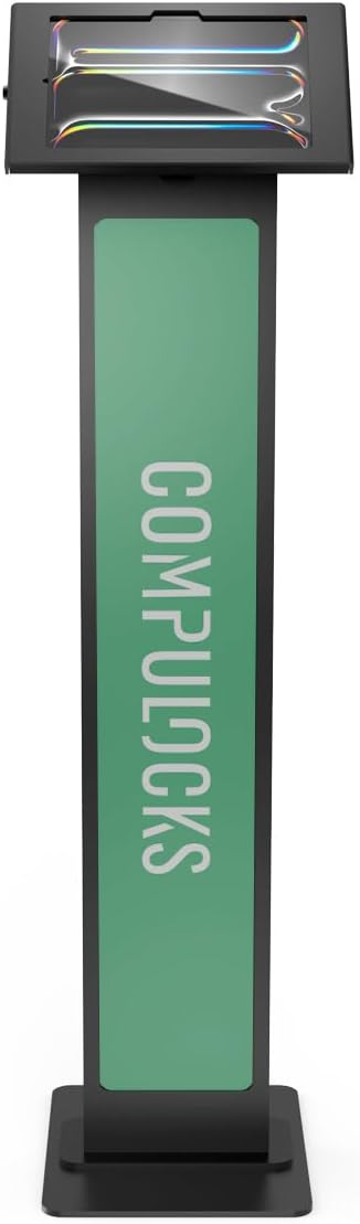 Compulocks iPad Pro M4 11" (2024) Apex Enclosure Brandable Floor Stand – Secure Tablet Display Stand, Kiosk Mount, Stand for Touchscreen Tablets, Digital Signage, POS Display - Black