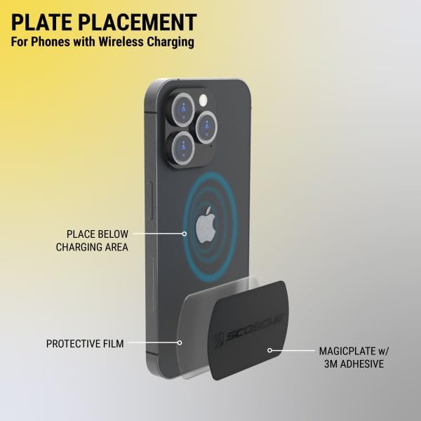 Scosche MPLT44THK2-BP0 MagicMount Replacement Metal Plate Kit for Phone, Extra Strong Thick Metal Plates for Magnetic Mount Cell Phone Holder for Car, Universal with All Devices, Phone Case, Black XL
