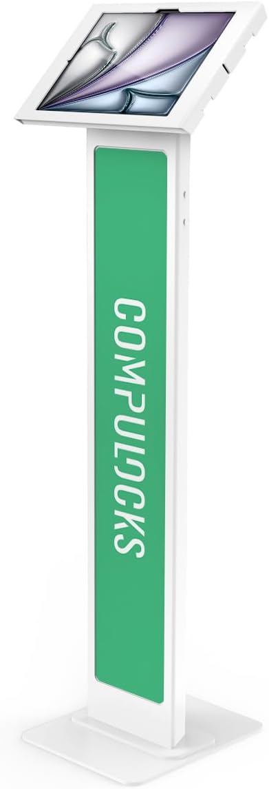 Compulocks iPad Air M2 & M3 13" Apex Enclosure Brandable Floor Stand – Secure Tablet Display Kiosk Mount, Digital Signage, POS Display - White