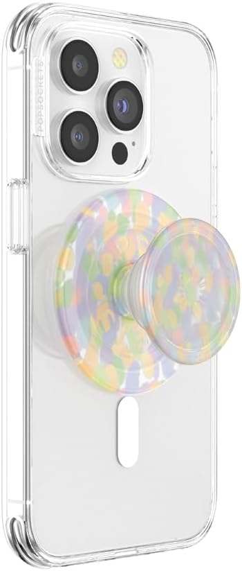PopSockets Phone Grip for MagSafe with Kickstand, Magnetic Stand, Swappable Top, Secure Hold for iPhone MagSafe Cases, Phone & Tablet Grip, Cute PopSockets - Rainbow Glass