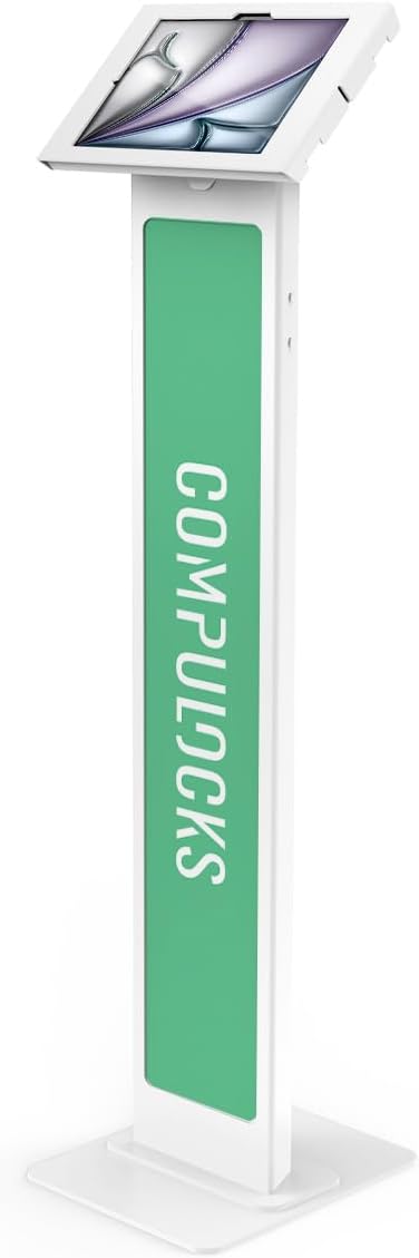 Compulocks iPad Air M2 & M3 11" Apex Enclosure Brandable Floor Stand – Secure Tablet Display Kiosk Mount, Digital Signage, POS Display - White