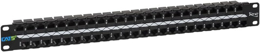 ICC CAT5e Feed-Through Patch Panel, 48 Port, 1U Rackmount, RJ45 Ethernet Patch Panel, No Punch Down, PoE++ and TAA Compliant, Black