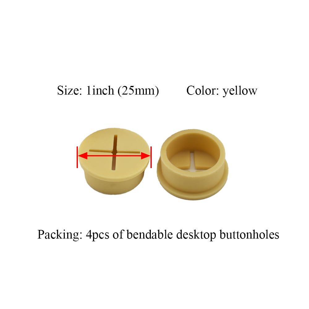 HAHIYO 4Pcs 1Inch/25mm Yellow Flexible Rubber Desk Grommet Wire Grommet Cable Management Cord Hole Cover Desk Wire Hole Insert Wire Organizer for Computer Office Home School Equipment Systems