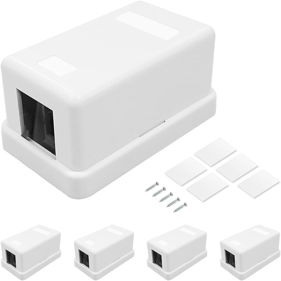 1 Port Keystone Jack Surface Desk Mount/Wall Mount Box 5-Pack White
