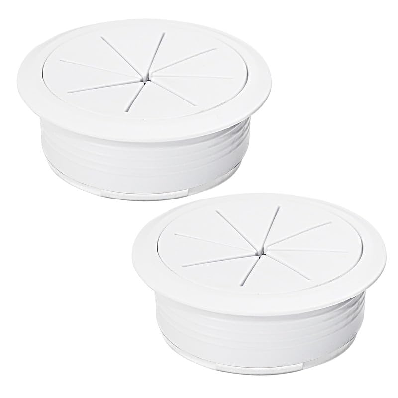 2 Pcs Desk Grommet 2-1/16" / 53 mm, Desk Hole Cover for Cables White, Cable Grommet ABS Plastic, Desk Hole Grommet for Home & Office Pc, Detachable Cable Cord Organizer