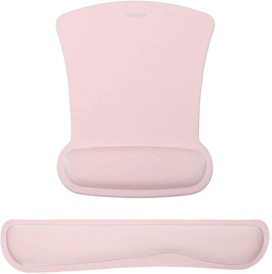 MOSISO Wrist Rest Support for Mouse Pad & Keyboard Set, Ergonomic Mousepad Non-Slip Base Home/Office Pain Relief & Easy Typing Cushion with Neoprene Cloth & Raised Memory Foam, Pink