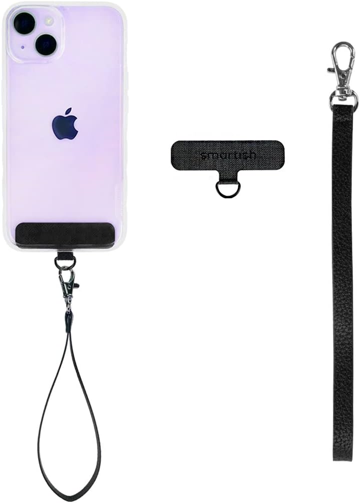 Smartish Phone Wristlet - Case Clinger - Universal iPhone Holder with Detachable Wrist Strap Loop for All Phone Cases - Black Vegan Leather
