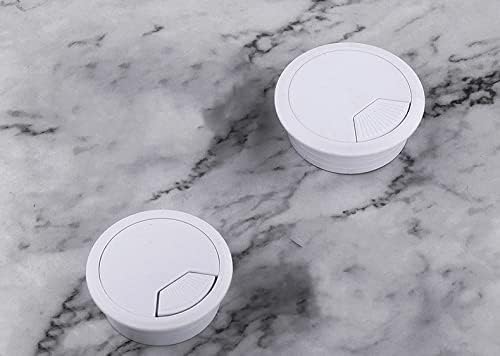 2pcs 2 inch Desk Wire Cord Cable Grommets Hole Cover for Office PC Desk Cable Cord Organizer Plastic Cover Black (White-2Pcs)