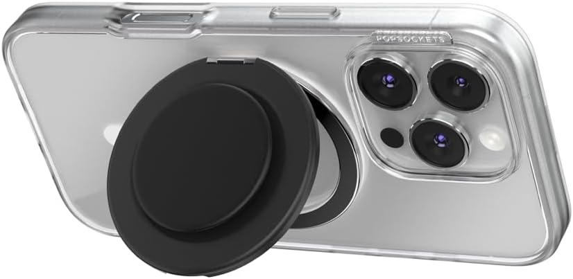 PopSockets Kick-Out Grip for MagSafe, Phone Grip with Built-in Phone Stand, Adjustable Kickstand for Portrait or Landscape, Strong Magnetic Hold, Wireless Charging Compatible - Black