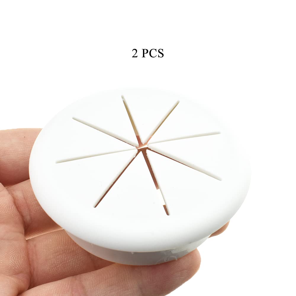 HAHIYO 2Pcs 2.4Inch/60mm White ABS Plastic Eight-petaled Desk Grommet Wire Grommet Cable Management Cord Hole Cover Desk Wire Hole Insert Wire Organizer for Computer Office Home School Equipment