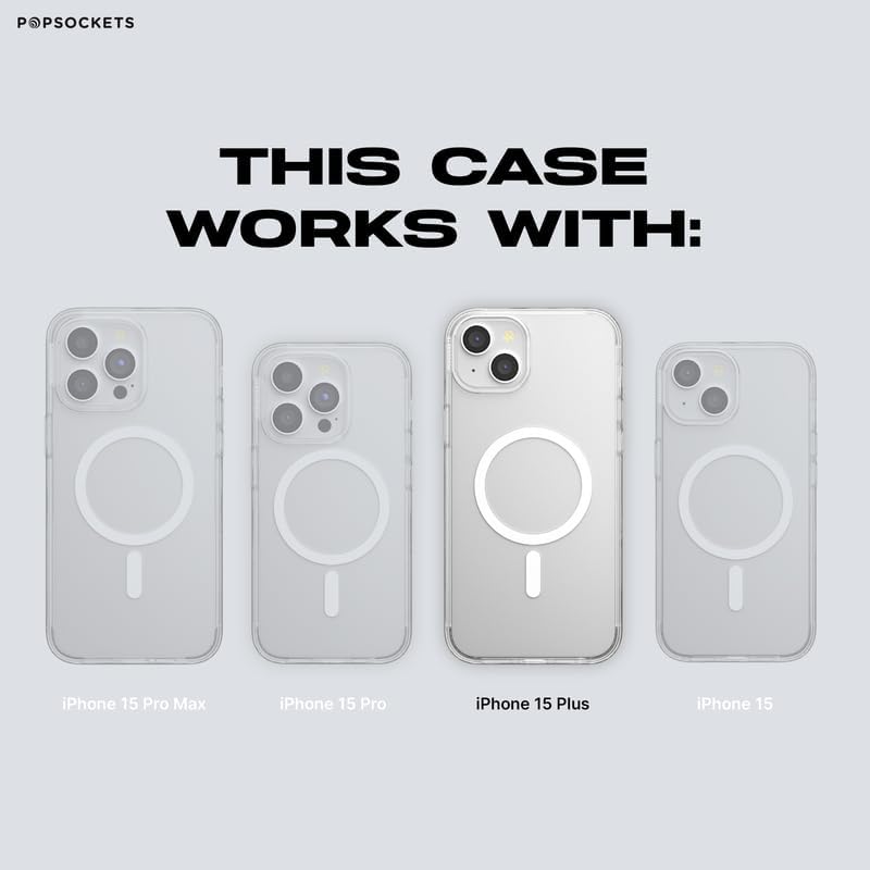 PopSockets iPhone 15 Plus Case with Round Phone Grip Compatible with MagSafe, Phone Case for iPhone 15 Plus, Wireless Charging Compatible - Aura