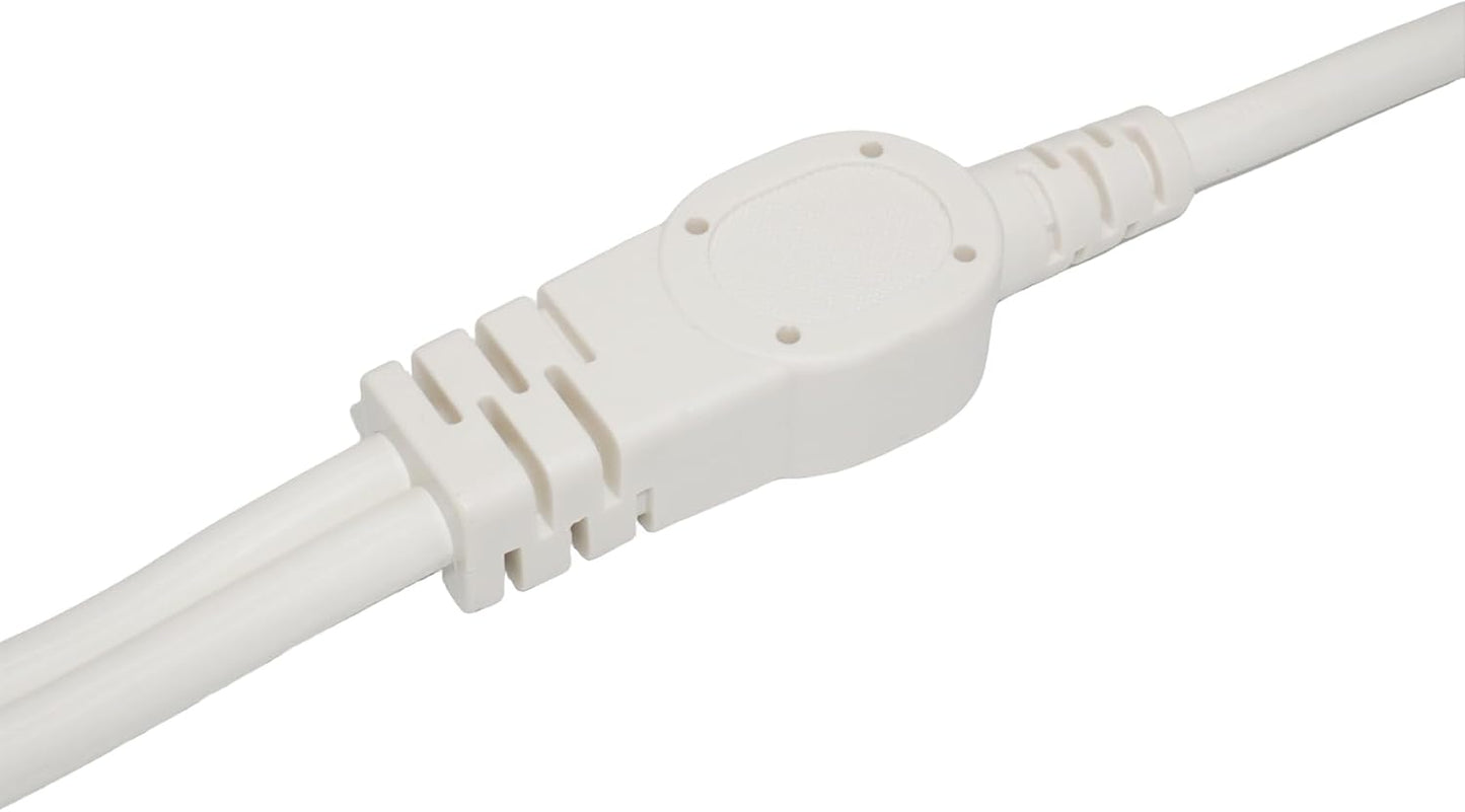 2 Way Power Splitter, 3 Prong 1 to 2 Extension Cord Splitter, 1.4' Short Extension Cord Indoor Cable Strip Outlet Saver, SJT 16AWG for Halloween Lights, Christmas Decorations, Computer, White, 1.4FT