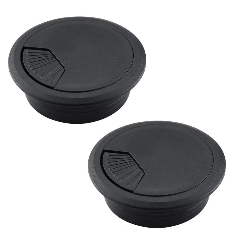 2 Pcs Desk Grommet 2" / 50 mm, Desk Cord Hole Cover, Cable Grommet ABS Plastic, Desk Hole Grommet for Home & Office Pc, Detachable Adjustable Cable Cord Organizer-Black