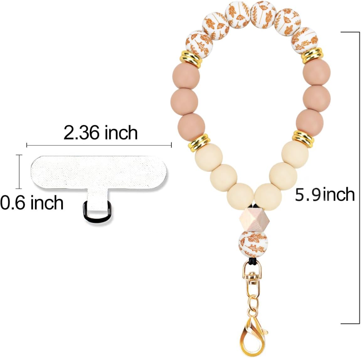 Marble Silicone Beaded Phone Wrist Strap, Cellphone Lanyard with Tether Tab, Elastic Hands-Free Wristlet Bracelet