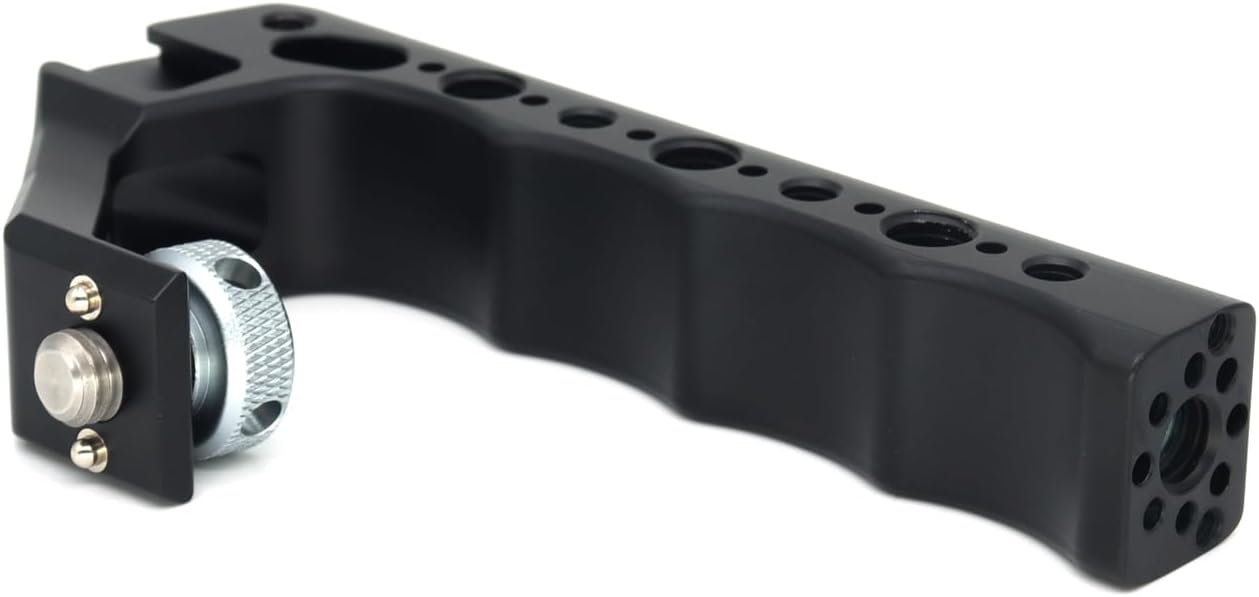 Universal Top Handle with 3/8" Screw Locating Pins for DSLR Camera Cage, with 3 Cold Shoe Adapters to Mount DSLR Camera with Microphone/LED Light/Monitor (Black with 3/8" Screw)