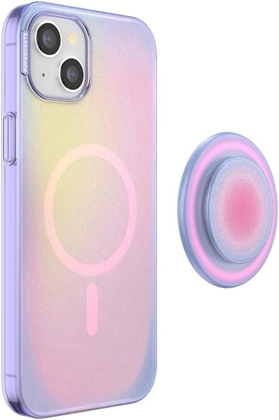 PopSockets iPhone 15 Plus Case with Round Phone Grip Compatible with MagSafe, Phone Case for iPhone 15 Plus, Wireless Charging Compatible - Aura