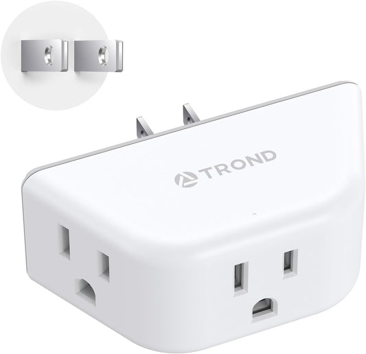 TROND 2 Prong to 3 Prong Outlet Adapter, 3-Way Angled Plug Extender with 3 AC Sockets, Wall Splitter for Non-Grounded Outlets in Old House, Cruise Essentials, White