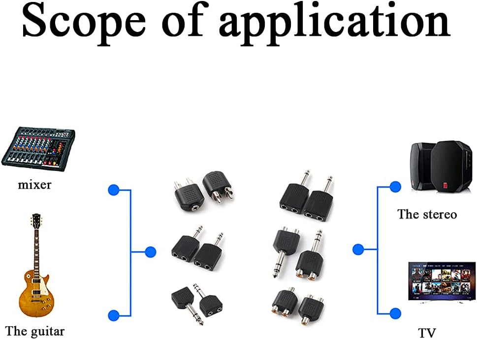 Hahiyo 6.35 M-2x6.35 F-TS Stereo Plug Interconnect Audio One Male 6.35mm(1/4 inch) and Two Females 6.35mm(1/4Inch) Adapter Splitter Good Signal Sound Snap Tight Not Wobble for Guitar Black 2pcs