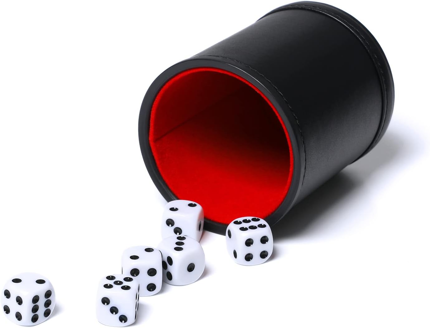 Leatherette Dice Cup Set Red Felt Lined Shaker with 6 Dot Dices for Yahtzee Farkle Bar Party Dice Games-5 Pack