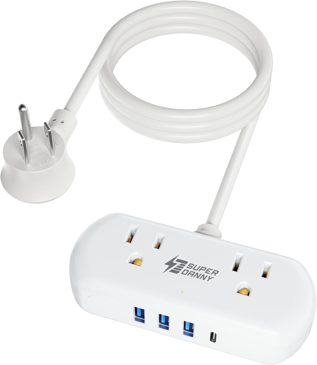SUPERDANNY Power Strip with USB, Mini Desktop Charging Station with 2 Wide-Spaced Outlets & 4 USB Ports, 2ft Portable Flat Plug Extension Cord for Travel, Dorm, Room, Home Office Essentials, White