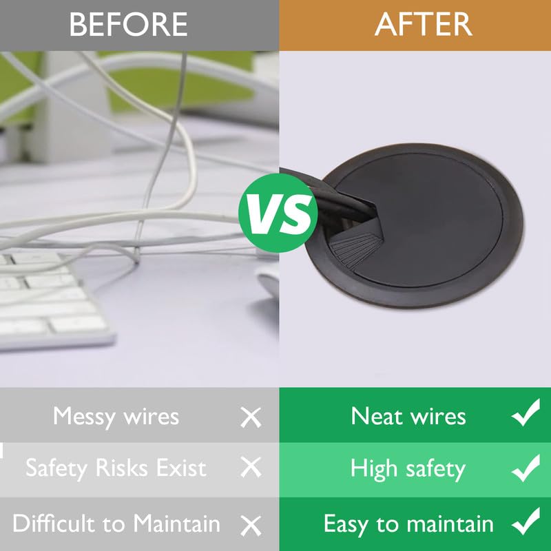 2 Pcs Desk Grommet 2-1/16" / 53 mm, Desk Cord Hole Cover, Cable Grommet ABS Plastic, Desk Hole Grommet for Home & Office Pc, Detachable Adjustable Cable Cord Organizer-Reddish Brown