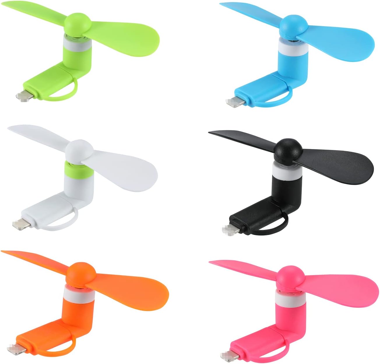 Mini Cell Phone Fan 2-in-1 Fan Compatible for iPhone, iPad, Android Smartphone,Tablet - Colorful and Powerful- Cell Phone Summer Accessories (6-Pack)