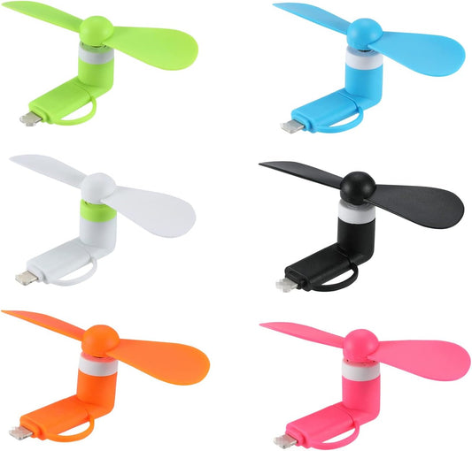 Mini Cell Phone Fan 2-in-1 Fan Compatible for iPhone, iPad, Android Smartphone,Tablet - Colorful and Powerful- Cell Phone Summer Accessories (6-Pack)