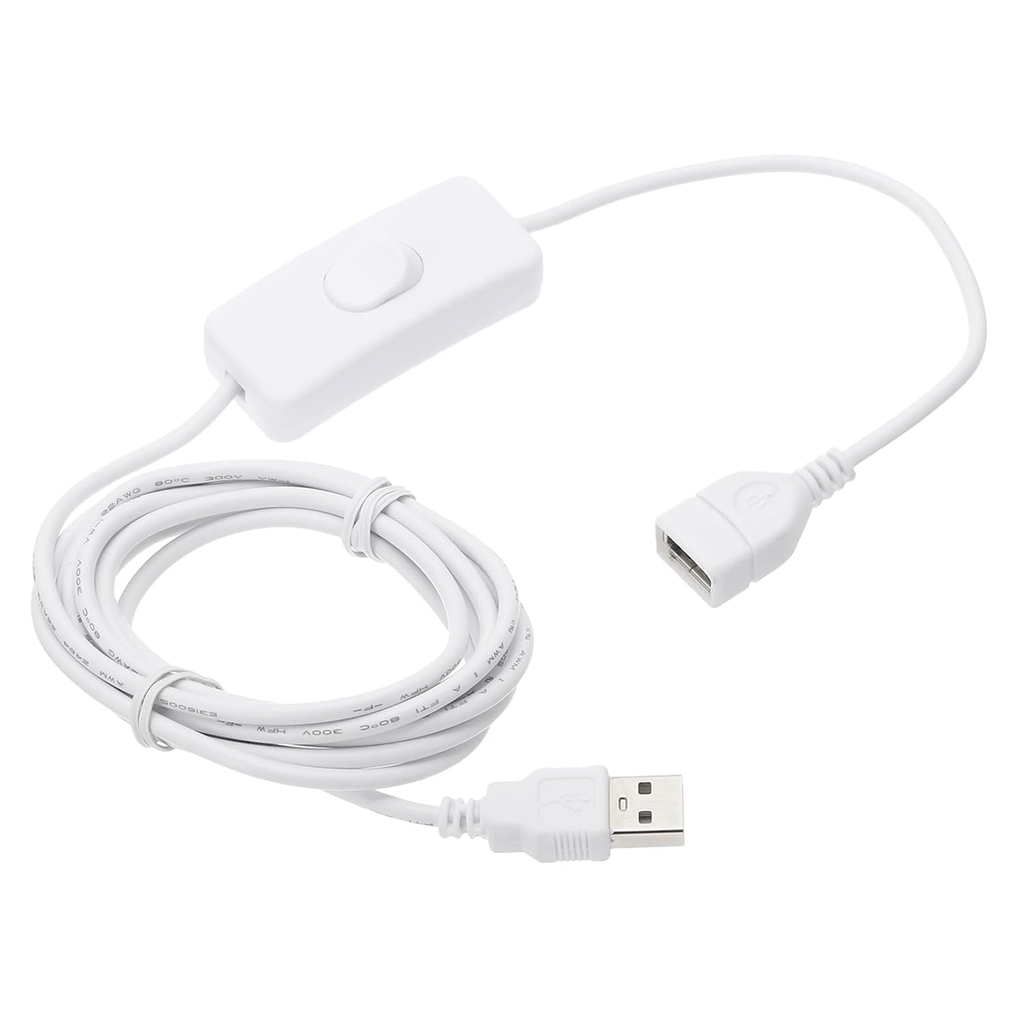 MECCANIXITY USB Extension Cable with ON/Off Toggle Switch 2m USB Male to Female Extension Cord for Desk Lamp Fan LED Light Strip White Pack of 1