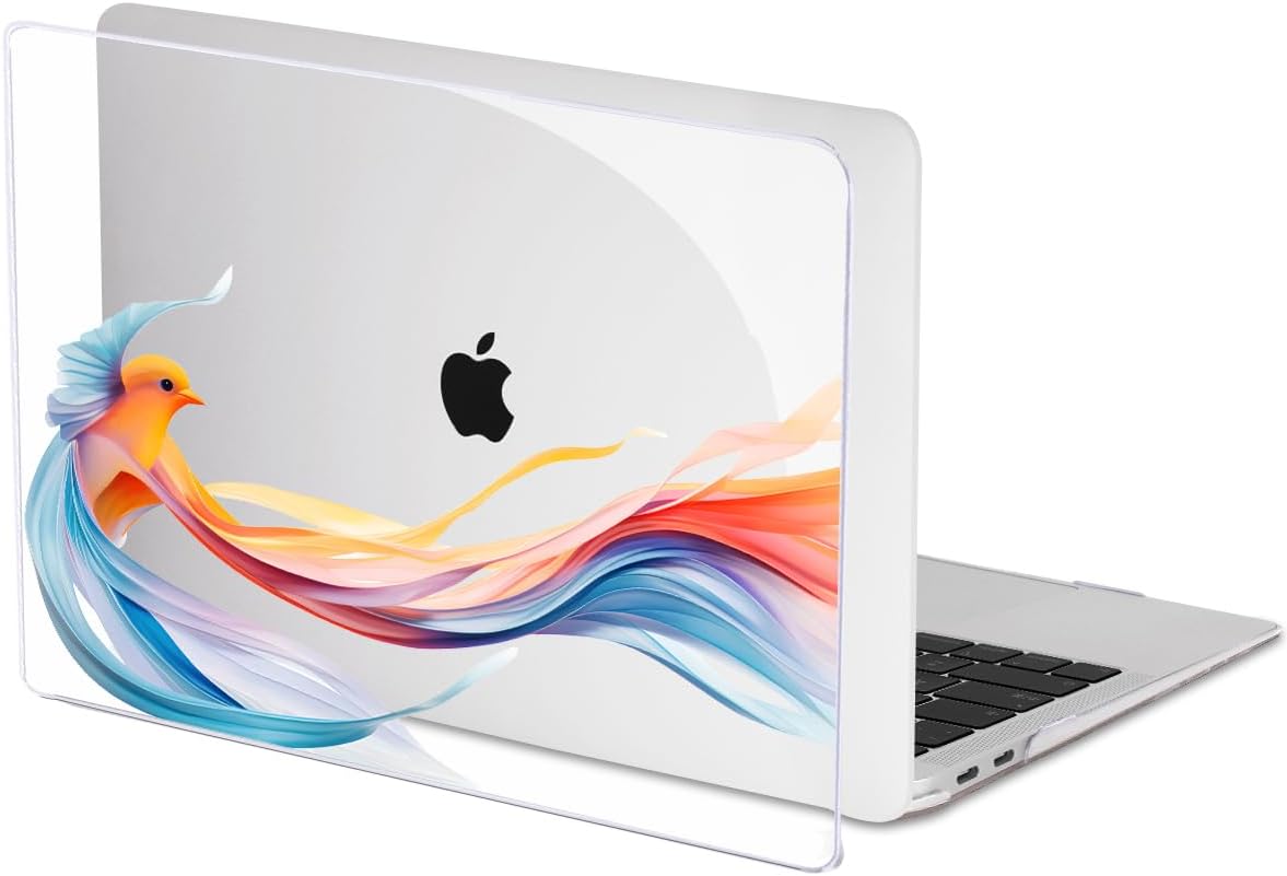 Compatible with 2021 2020 2019 2018 MacBook Air 13 inch Case M1 A2337 A2179 A1932, Pattern Plastic Hard Shell Case & Screen Film & Keyboard Cover for MacBook Air 13 M1 Touch ID, Ribbon Bird