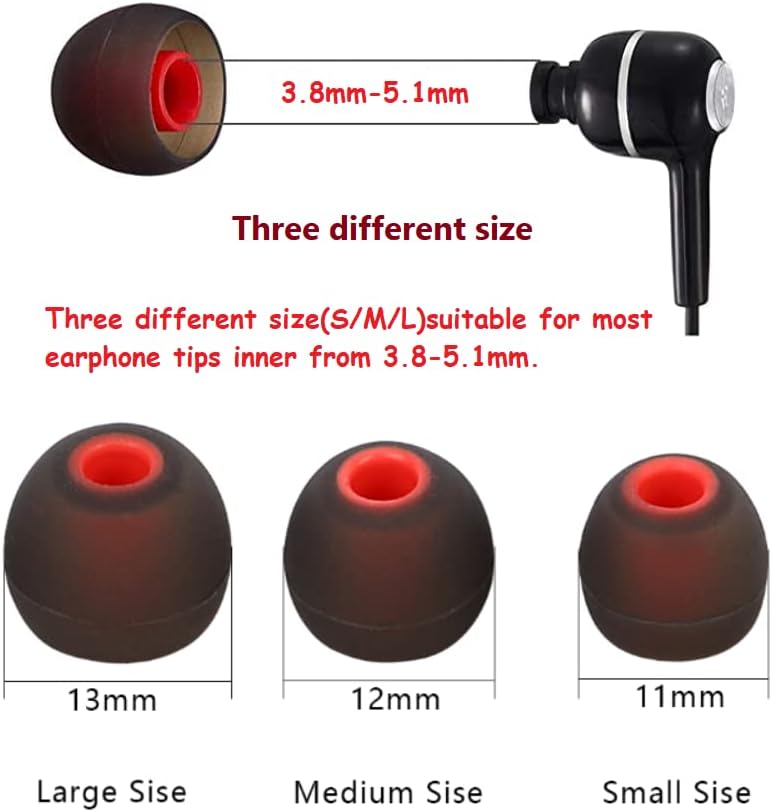 Silicone Replacement Earbud Tips Ear Tips Fit Most in-Ear Earbuds(Inner Hole 3.8mm -5.1mm) Headphone Earbud Covers Eartips 9 Pairs S M L