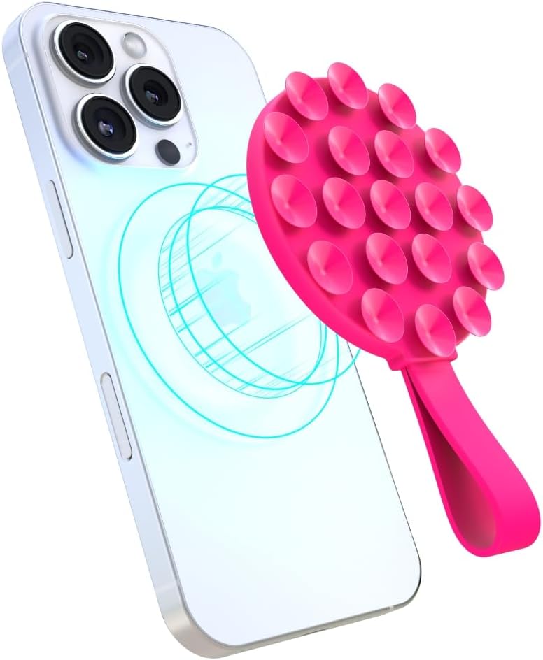 FELONY CASE - Neon Pink Magnetic Suction Cup Phone Mount and Grip – Strong Silicone Holder for Hands-Free Convenience, Compatible with MagSafe Cases and iPhone 16, 15, 14, 13, 12