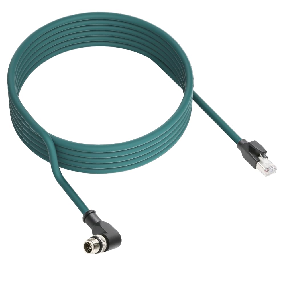 Alvin's Cables M12 X-Code 8 Pin Male to RJ45 Ethernet Cable for Cognex Keyence Camera, High-Flex Cat6a Cable for Industrial Automation, Fieldbus Module, Robotics, Right Angle 9.84ft/3m Green