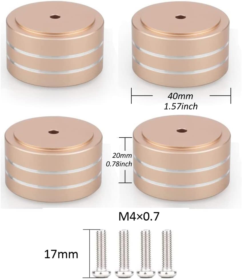 Tertullus 4 Pcs Speaker Feet Isolation 40x20mm Turntable Feet Aluminum Platform Speaker Spike Stand Floor Protectors Dampening Pad with Rubber Ring for Hi-fi Equipments