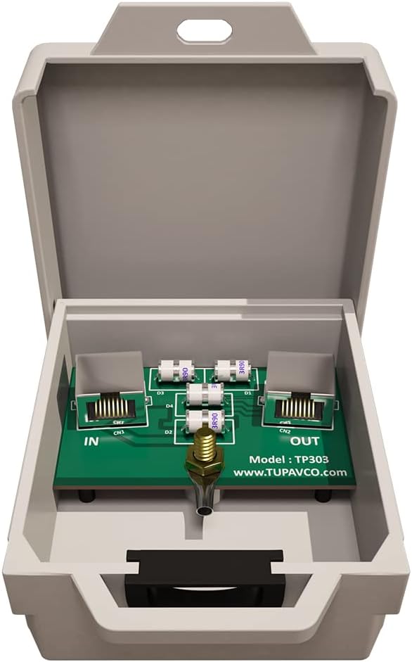 Tupavco Outdoor Ethernet Surge Protector (2 Pack) PoE+ Gigabit - Gas Discharge Tube GDT -Wall Mount -RJ45 Lightning Suppressor -LAN Network CAT5/CAT6 Thunder Arrestor -GbE 1000 Mbps Protection - TP303