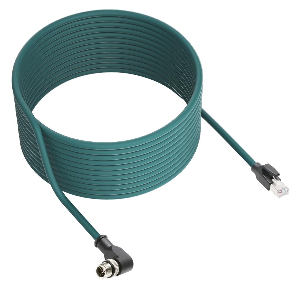 Alvin's Cables M12 X-Code 8 Pin Male to RJ45 Ethernet Cable for Cognex Keyence Camera, High-Flex Cat6a Cable for Industrial Automation, Fieldbus Module, Robotics, Right Angle 32.8ft/10m Green