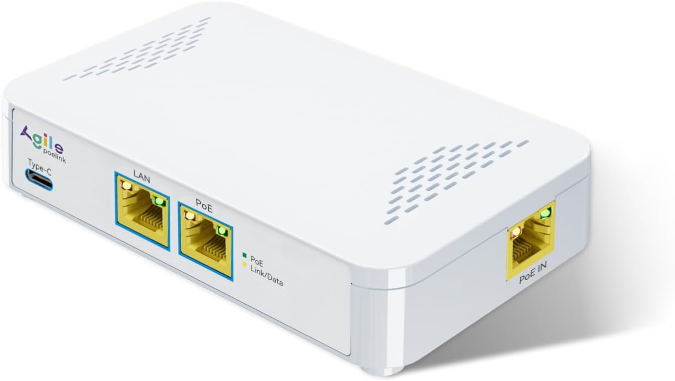 PoE to USB C Switch 60W 802.3af/at Compliant, 1 USB-C Port ( 30W PD Charging & Gigabit Ethernet) & 1 PoE+ Port & 1 Ethernet Port, for Smartphones/Sablets/Laptops/Camera/Access Point, PoE Powered