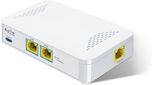 PoE to USB C Switch 60W 802.3af/at Compliant, 1 USB-C Port ( 30W PD Charging & Gigabit Ethernet) & 1 PoE+ Port & 1 Ethernet Port, for Smartphones/Sablets/Laptops/Camera/Access Point, PoE Powered